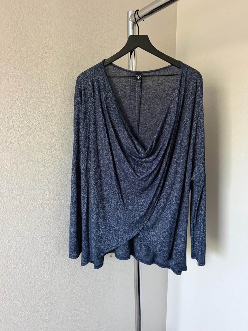 Windsor Navy Heathered Draped Cowl Long Sleeve Top